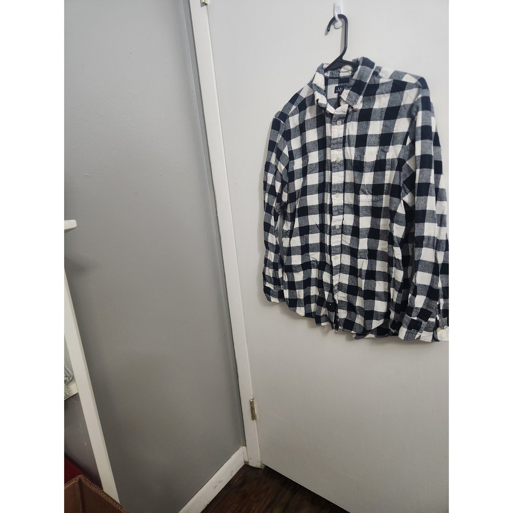 John Ashford Mens Small Navy White Buffalo Plaid Cotton Flannel Button Down